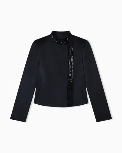 Giorgio Armani Short Viscose And Silk Jacket With Rhinestone Detail In Black