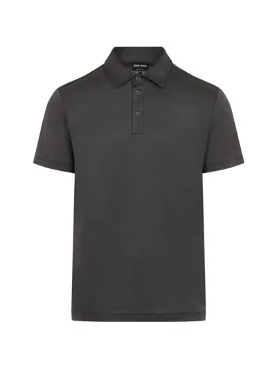 Giorgio Armani Brown Melang Cotton And Silk Polo In Blue