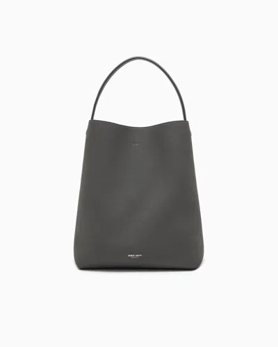 Giorgio Armani Shoulder Bag In Grained Leather With Split Leather Lining In Gray