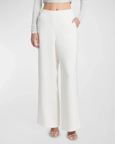 Giorgio Armani Side Piping Wide-leg Silk Trousers In Ivory