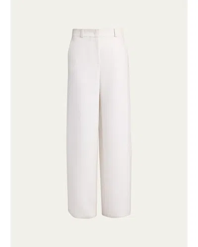 Giorgio Armani Side Pleat Straight-leg Silk Trousers In Off White