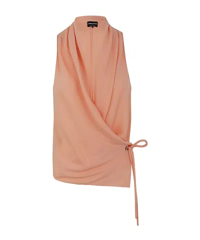 Giorgio Armani Side-tie Draped Silk Top In Nude