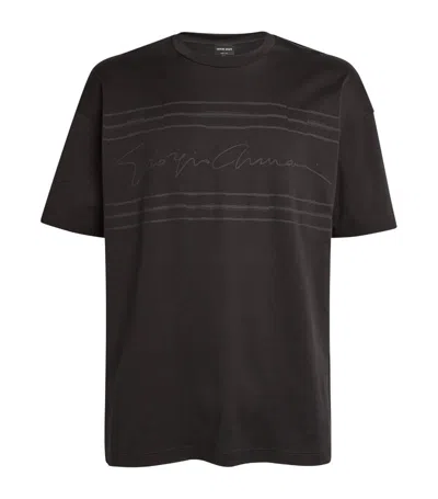 Giorgio Armani Signature Print T-shirt In Black