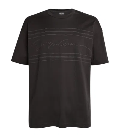 Giorgio Armani Signature Print T-shirt In Black