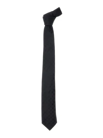 Giorgio Armani Silk All-over Tonal Logo Tie With Black-tie Rear Closure