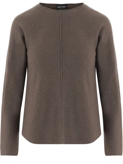 Giorgio Armani Silk And Cashmere Blend Sweater In Brown