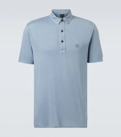 Giorgio Armani Silk And Cotton Polo Shirt In Blue