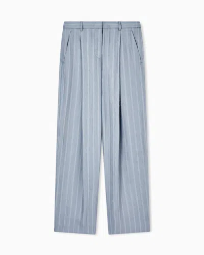 Giorgio Armani Silk-and-linen Pinstripe Single-pleat Trousers In Blue