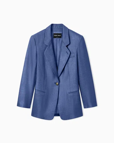 Giorgio Armani Silk And Wool Single-breasted Jacket In Blue