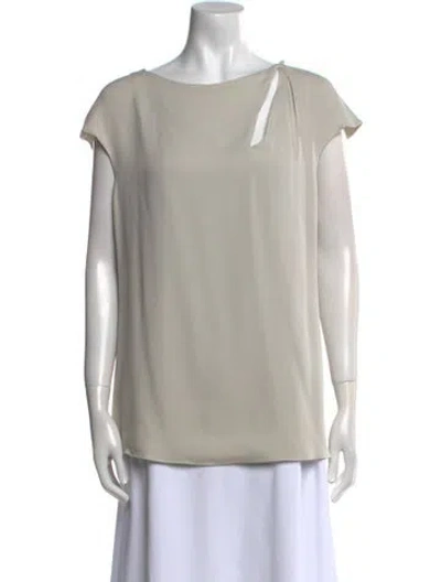 Pre-owned Giorgio Armani Silk Bateau Neckline Blouse In Gray