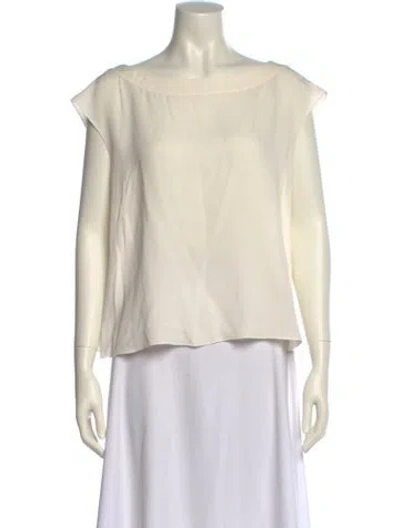 Pre-owned Giorgio Armani Silk Bateau Neckline Blouse In Neutral