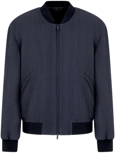 Giorgio Armani Silk-blend Bomber Jacket In Blue