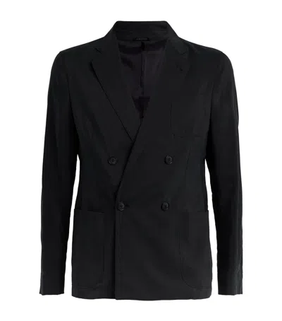 Giorgio Armani Silk-blend Double-breasted Blazer In Blue