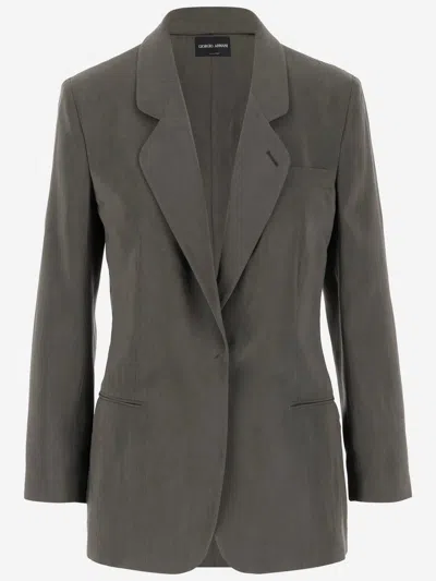 Giorgio Armani Silk Blend Jacket In Grey
