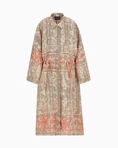 Giorgio Armani Silk-blend Jacquard Canneté Long Overcoat In Orange