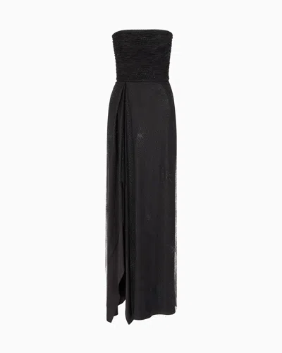 Giorgio Armani Silk Blend Long Bustier Dress With Rhinestone Embroidery In Pattern