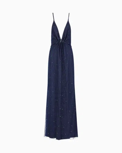Giorgio Armani Silk Blend Long Dress With Rhinestone Embroidery In Pattern