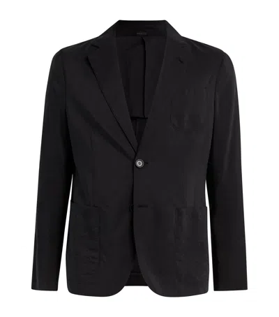 Giorgio Armani Silk-blend Single-breasted Blazer In Blue