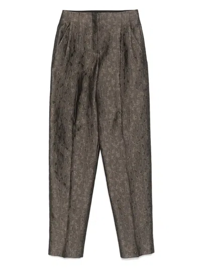 Giorgio Armani Silk-blend Straight-leg Trousers In Brown