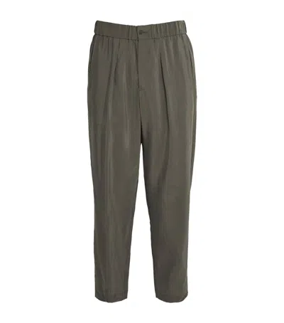 Giorgio Armani Silk-blend Tailored Trousers In Grey