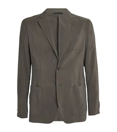 Giorgio Armani Silk-blend Upton Blazer In Grey