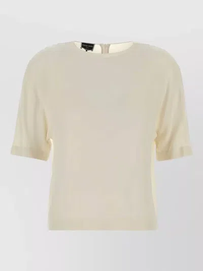 Giorgio Armani Georgette Short-sleeve Silk Blouse In Neutral