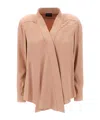 Giorgio Armani Silk Blouse Draped V Neckline In Nude