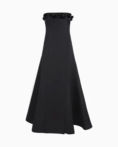 Giorgio Armani Silk Bustier Long Dress With Rhinestone Embroidery In Black