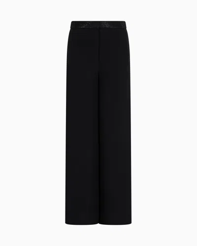Giorgio Armani Silk Cady Trousers With An Embroidered Waistband In Black