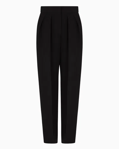 Giorgio Armani Silk Cady Trousers With Pleats In Black