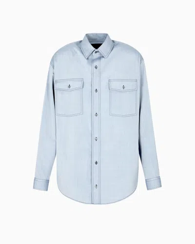 Giorgio Armani Silk Canvas Shirt In Blue