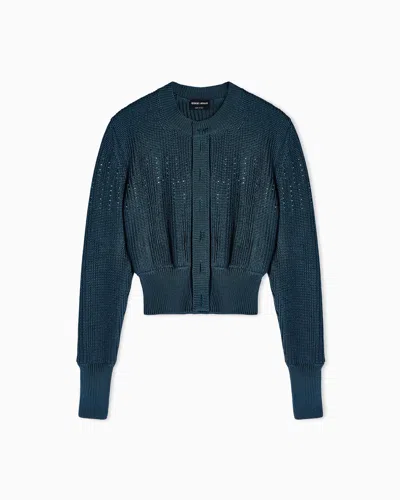 Giorgio Armani Silk Cardigan In Blue