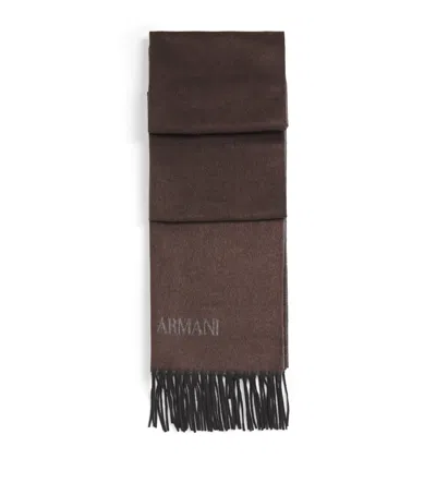 Giorgio Armani Silk-cashmere Fringe Scarf In Brown