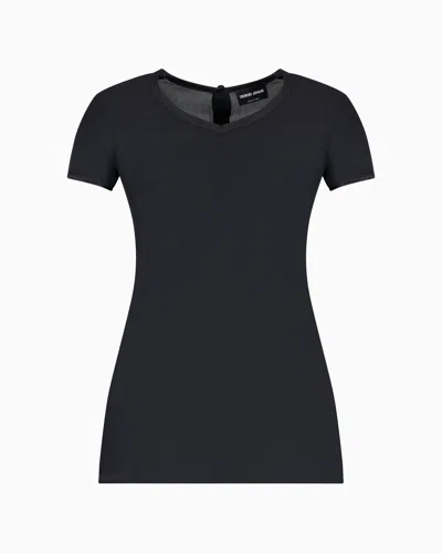Giorgio Armani Silk Charmeuse Blouse With V Neckline In Black