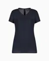 Giorgio Armani Silk Charmeuse Blouse With V Neckline In Navy Blue