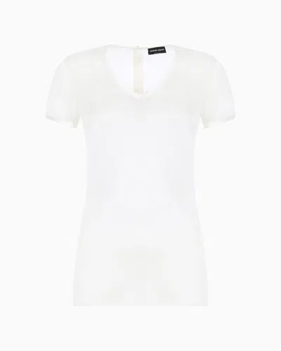 Giorgio Armani Silk Charmeuse Blouse With V Neckline In White