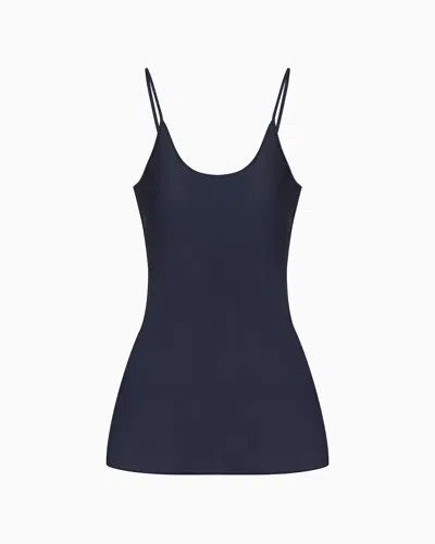 Giorgio Armani Silk Charmeuse Top In Navy Blue