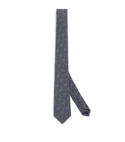 Giorgio Armani Silk Chevron Tie In Blue