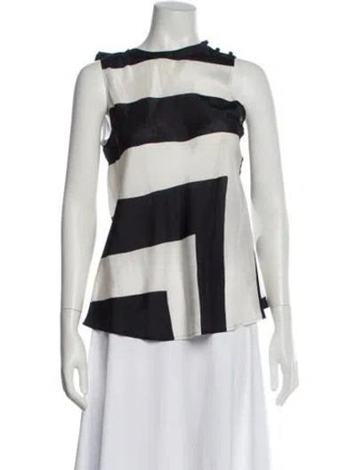 Pre-owned Giorgio Armani Silk Colorblock Pattern Top In White