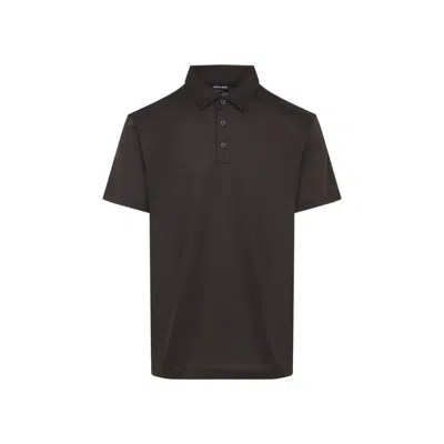 Giorgio Armani Silk-cotton Blend Polo With Classic Collar In Black
