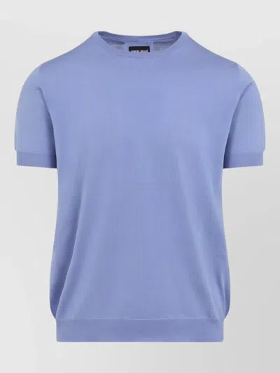 Giorgio Armani Silk Cotton Crew Neck Short Sleeve Pullover In Blue
