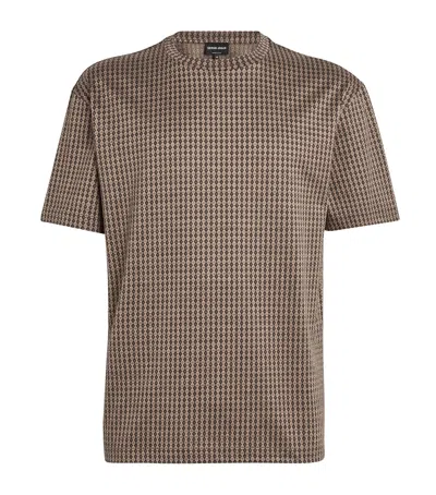 Giorgio Armani Brown Embroidered Silk Blend T-shirt In Printed