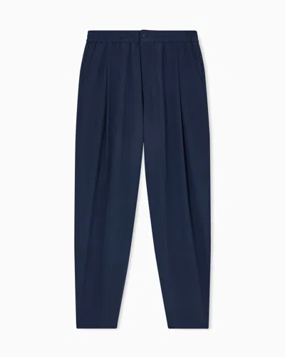 Giorgio Armani Silk Crêpe Flat-front Trousers In Blue
