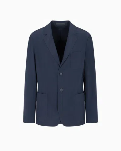 Giorgio Armani Silk Crêpe Single-breasted Jacket In Blue