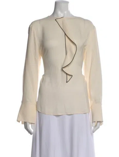 Pre-owned Giorgio Armani Silk Crew Neck Blouse In Neutral