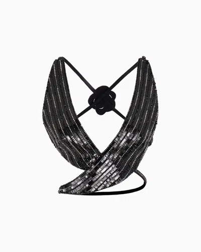 Giorgio Armani Silk Cross-over Bandeau Top With All-over Embroidery In Black