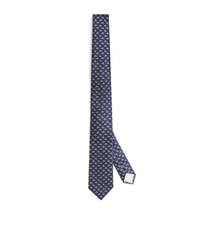 Giorgio Armani Silk Dolphin Embroidery Tie In Blue
