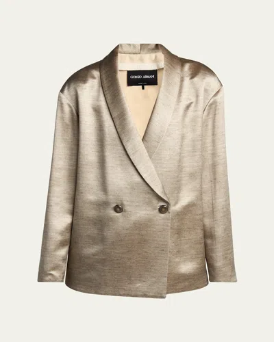 Giorgio Armani Silk Double-breasted Blazer Jacket In Neutral