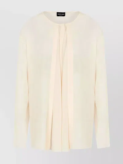 Giorgio Armani Silk Draped Shirt Front Pleats In Neutral