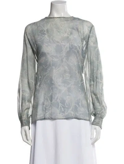 Pre-owned Giorgio Armani Silk Floral Print Blouse In Blue